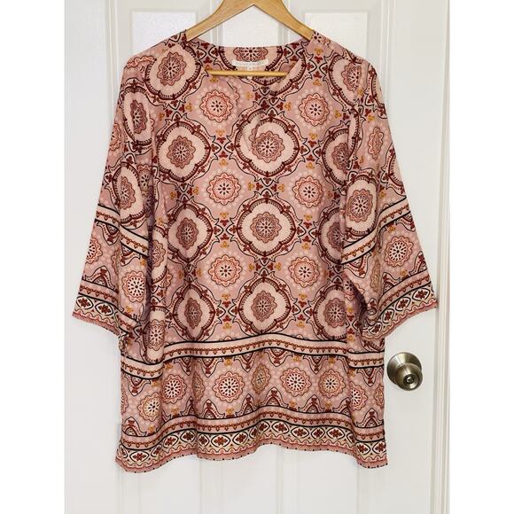 Violet + Claire Women’s Mauve Pink Red Paisley Blouse Tunic Top Plus Size 1X - Picture 1 of 5